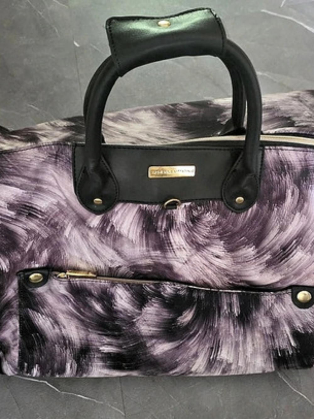 Adrienne Vittadini Two-Tone Nylon Multi-Pocket Duffle Bag Purple & Black